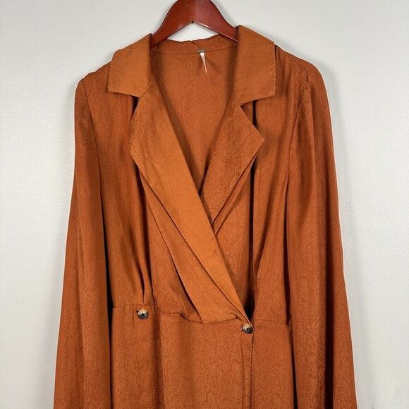 Free People Simone Notch Lapel Cinnabar Mini Dress Size Medium  Brown - Picture 2 of 6